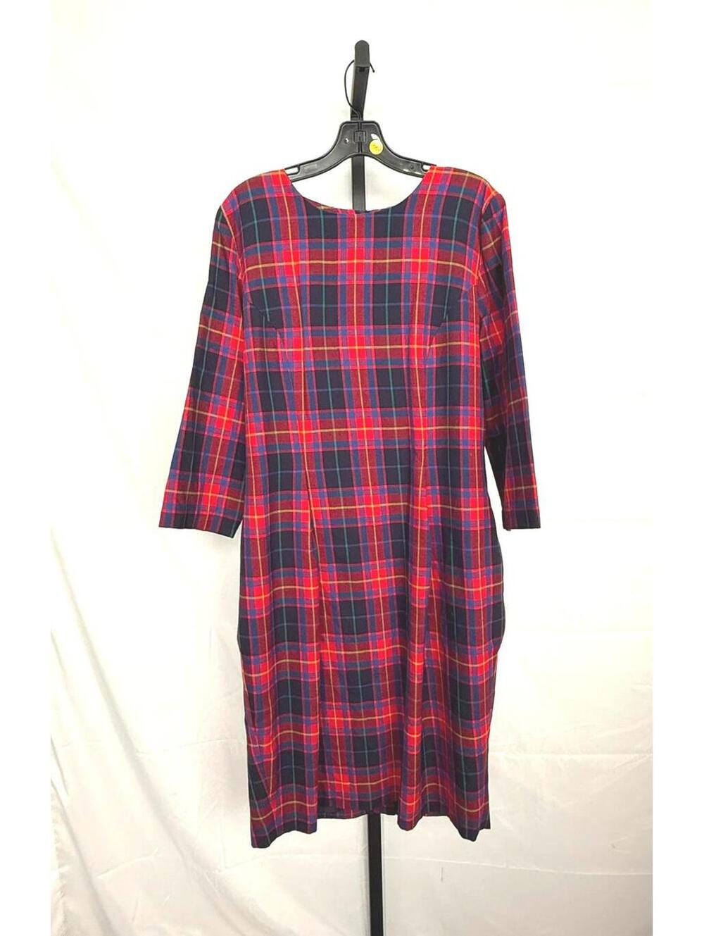 Ms Chaus Vintage Plaid Long Sleeve Midi Dress 80s 90s